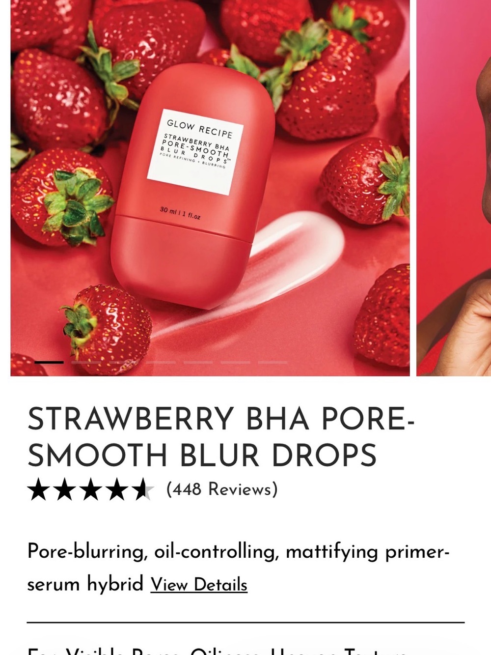 Glow Recipe Strawberry BHA Pore-Smooth Blur Drops — red